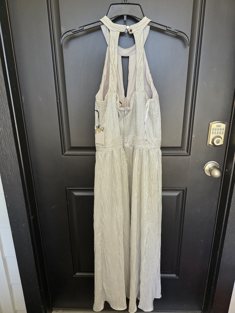 Kensie Silver Metallic Halter Midi Dress Pleated Shimmer Size 8 Women Party NWT - Picture 9 of 10